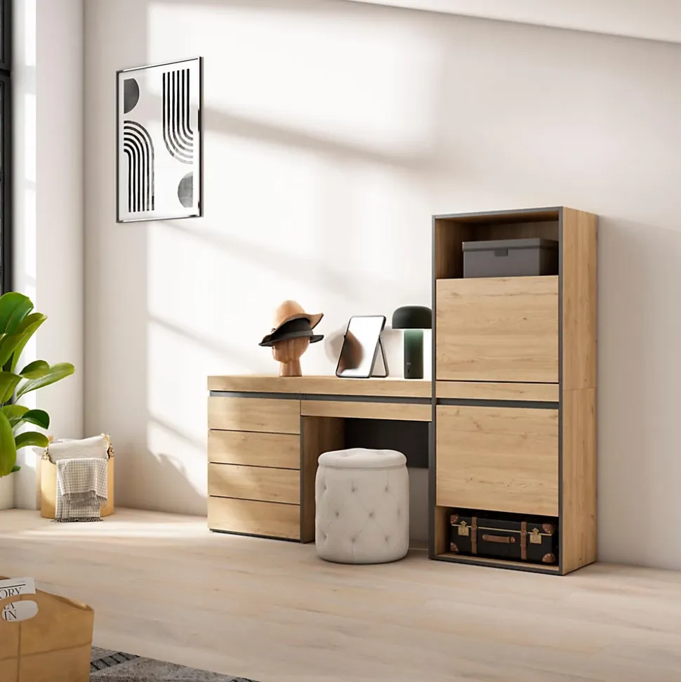 Meuble à chaussures 187x35x145cm commode buffet coiffeuse chêne
