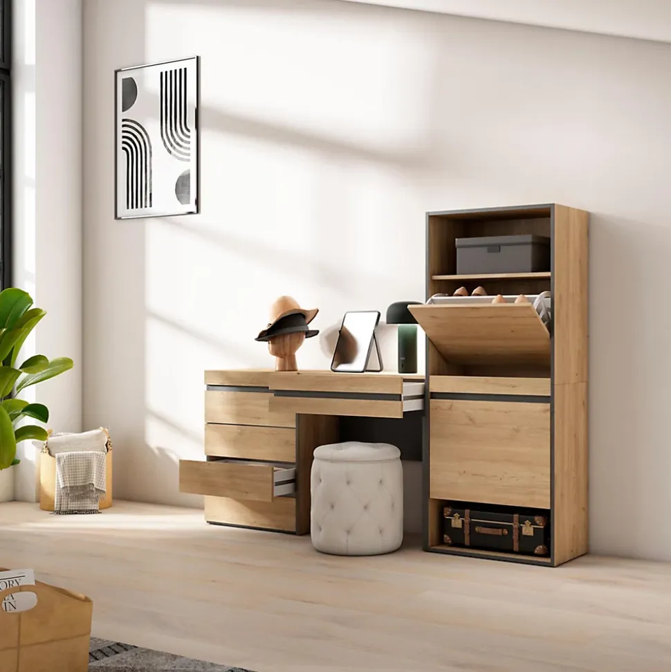 Meuble à chaussures 187x35x145cm commode buffet coiffeuse chêne