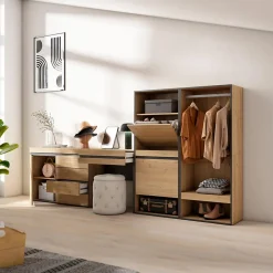 Meuble à chaussures 297x35x145cm vestiaire buffet coiffeuse chêne