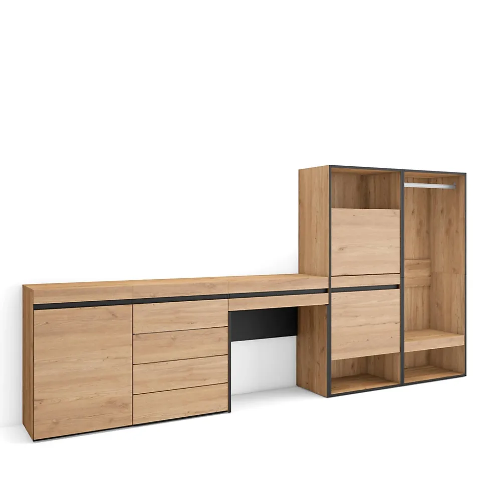 Meuble à chaussures 297x35x145cm vestiaire buffet coiffeuse chêne