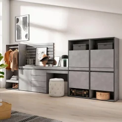 Meuble à chaussures 357x35x145cm vestiaire buffet coiffeuse ciment