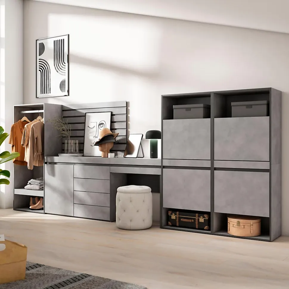 Meuble à chaussures 357x35x145cm vestiaire buffet coiffeuse ciment