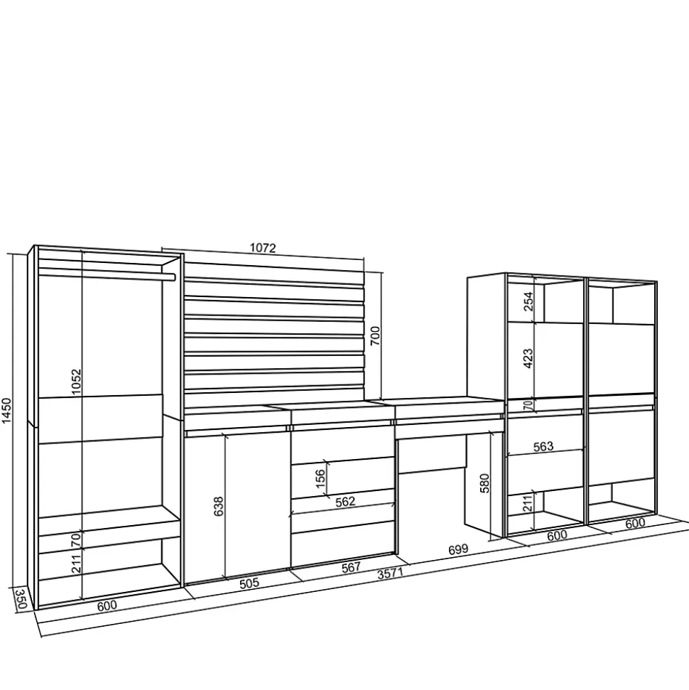 Meuble à chaussures 357x35x145cm vestiaire buffet coiffeuse ciment