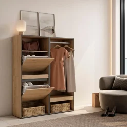Meuble à chaussures 120x35x145cm vestiaire couleur chêne
