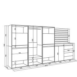 Meuble à chaussures 287x35x145cm vestiaire commode buffet ciment