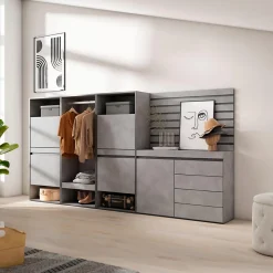 Meuble à chaussures 287x35x145cm vestiaire commode buffet ciment