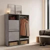 Meuble à chaussures 120x35x145cm vestiaire couleur gris ciment