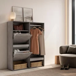 Meuble à chaussures 120x35x145cm vestiaire couleur gris ciment