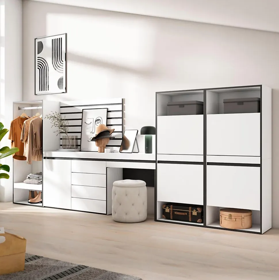 Meuble à chaussures 357x35x145cm vestiaire buffet coiffeuse blanc