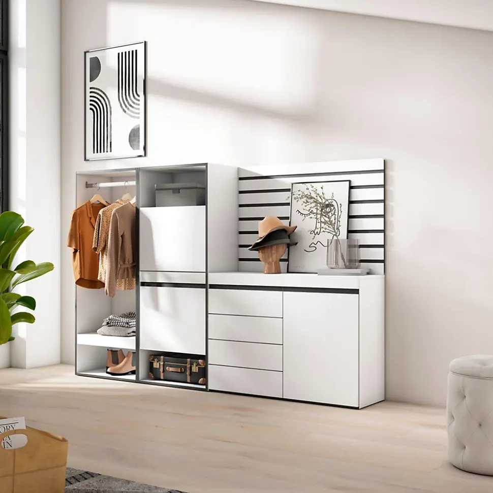 Meuble à chaussures 227x35x145cm vestiaire commode buffet blanc
