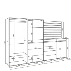 Meuble à chaussures 227x35x145cm vestiaire commode buffet blanc