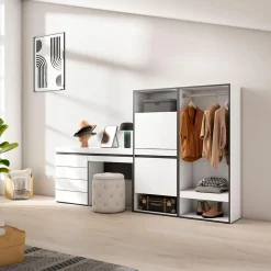 Meuble à chaussures 247x35x145cm vestiaire buffet coiffeuse blanc