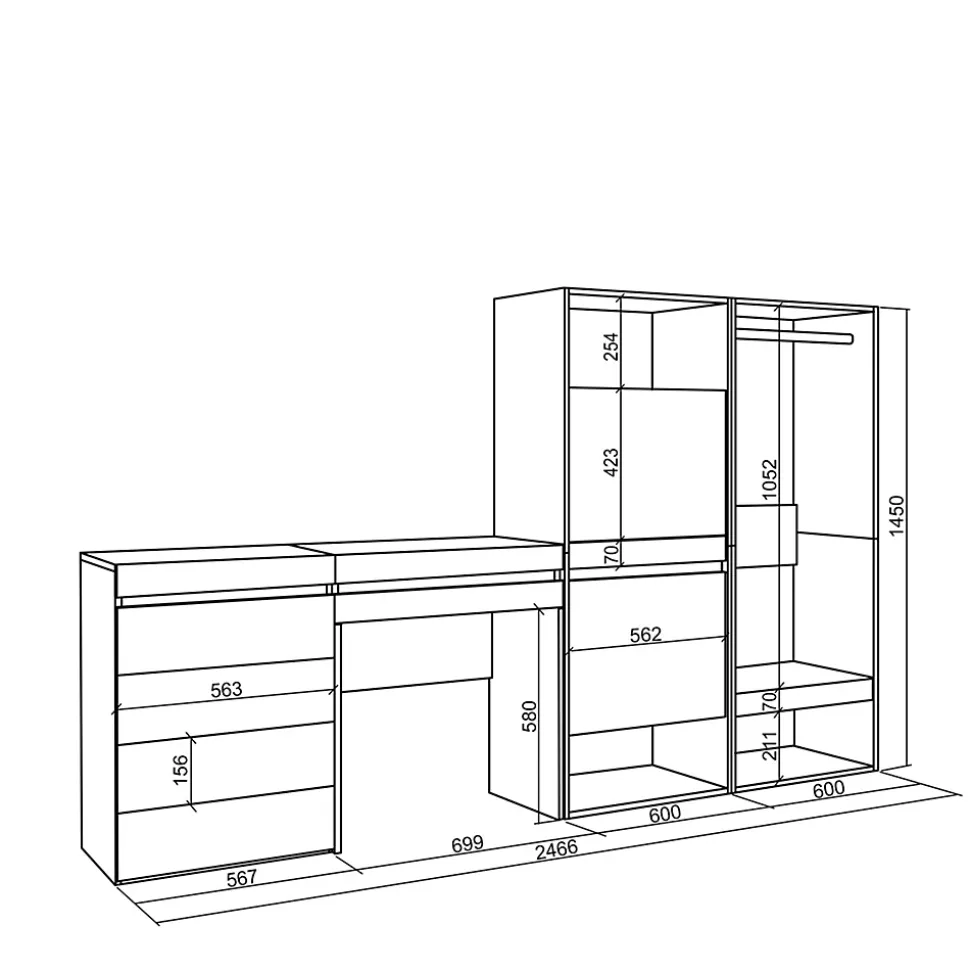 Meuble à chaussures 247x35x145cm vestiaire buffet coiffeuse blanc