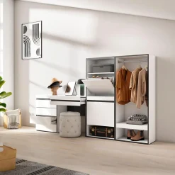 Meuble à chaussures 247x35x145cm vestiaire buffet coiffeuse blanc