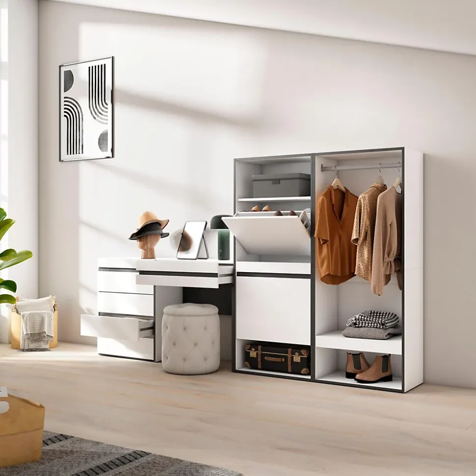 Meuble à chaussures 247x35x145cm vestiaire buffet coiffeuse blanc