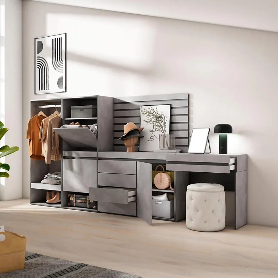 Meuble à chaussures 297x35x145cm vestiaire buffet coiffeuse ciment