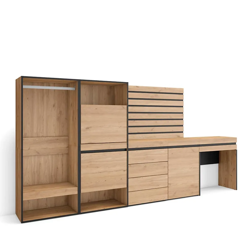 Meuble à chaussures 297x35x145cm vestiaire buffet coiffeuse chêne