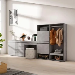 Meuble à chaussures 297x35x145cm vestiaire buffet coiffeuse ciment