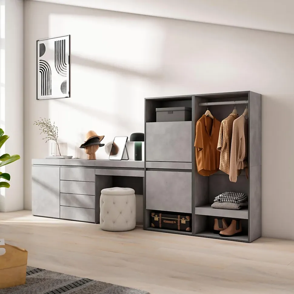 Meuble à chaussures 297x35x145cm vestiaire buffet coiffeuse ciment