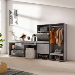 Meuble à chaussures 297x35x145cm vestiaire buffet coiffeuse ciment