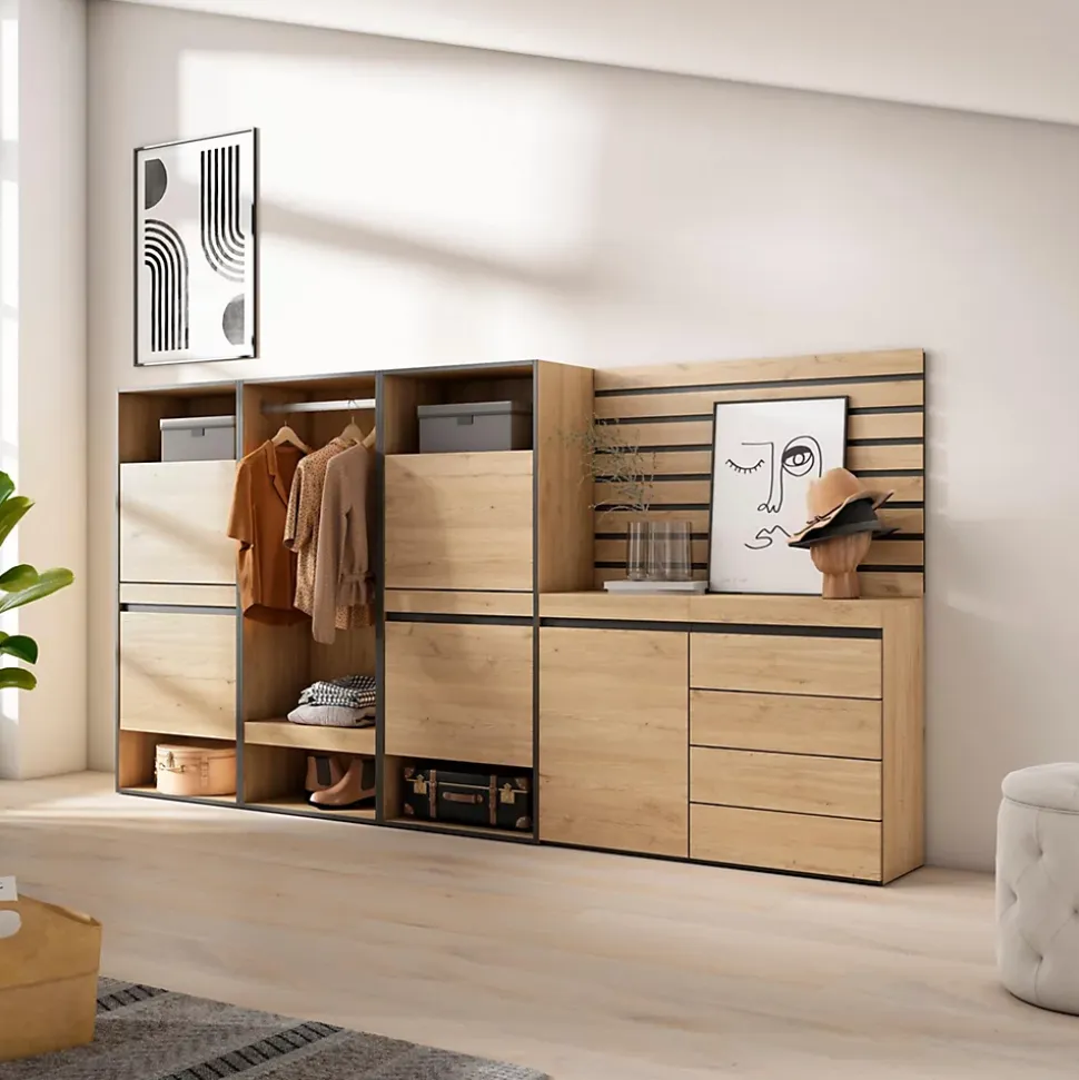 Meuble à chaussures 287x35x145cm vestiaire commode buffet chêne