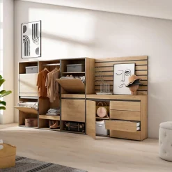Meuble à chaussures 287x35x145cm vestiaire commode buffet chêne