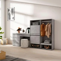 Meuble à chaussures 247x35x145cm vestiaire buffet coiffeuse ciment
