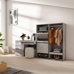 Meuble à chaussures 247x35x145cm vestiaire buffet coiffeuse ciment