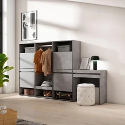 Meuble à chaussures 250x35x145cm vestiaire coiffeuse gris ciment