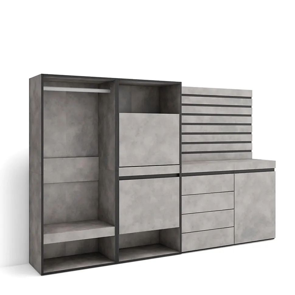 Meuble à chaussures 227x35x145cm vestiaire commode buffet ciment