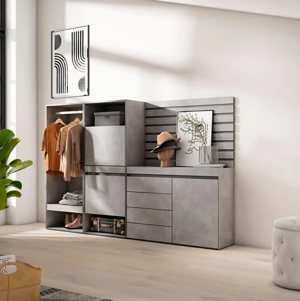 Meuble à chaussures 227x35x145cm vestiaire commode buffet ciment