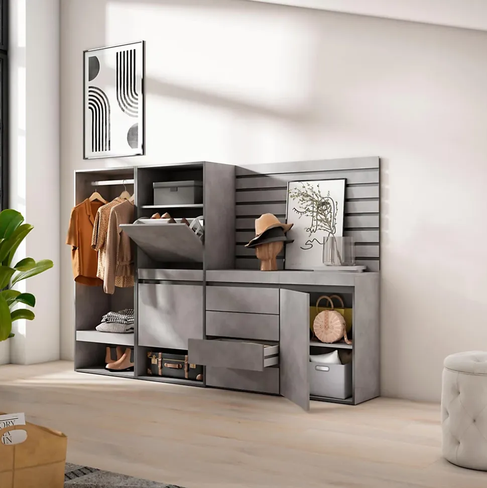 Meuble à chaussures 227x35x145cm vestiaire commode buffet ciment