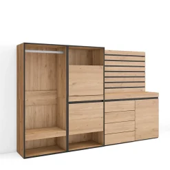 Meuble à chaussures 227x35x145cm vestiaire commode buffet chêne