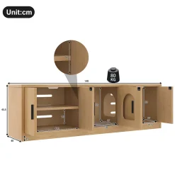 Meuble à chaussures/meuble litière pour chat - 140x40x45,5 cm - Avec griffoir et ventilation - Égères réglables - Naturel