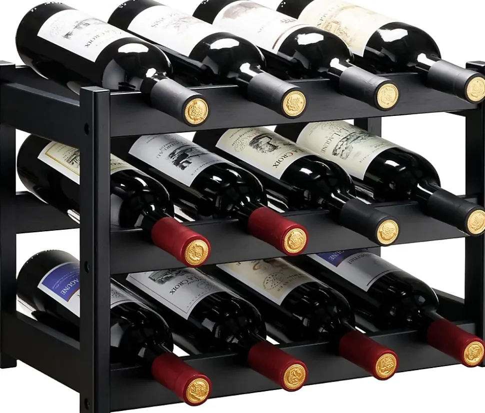 Meuble à vin multifonctionnel métal et bois, 3 niveaux