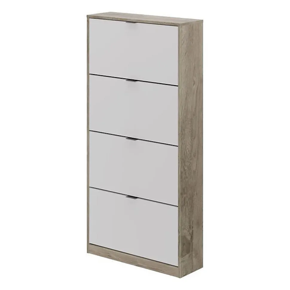 Meuble a chaussures - 4 Portes - Chene et blanc - 75x24x154 cm - Leona