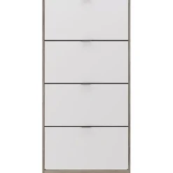 Meuble a chaussures - 4 Portes - Chene et blanc - 75x24x154 cm - Leona
