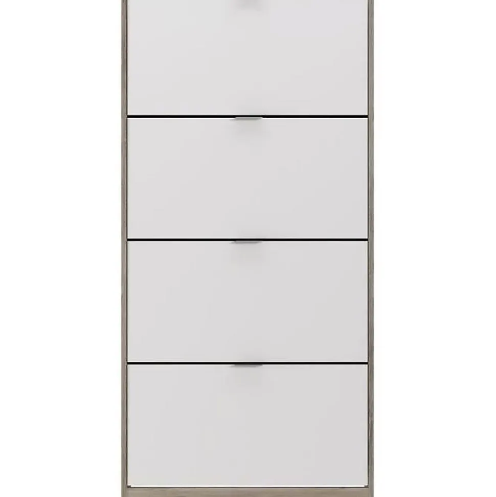 Meuble a chaussures - 4 Portes - Chene et blanc - 75x24x154 cm - Leona
