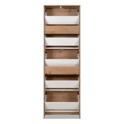 Meuble a chaussures - KOBLENZ - Chene artisan - 58 x 177 x 17 cm - 5 abattants - Facade miroir