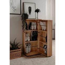Meuble a chaussures Satos - Chene Artisan - 100 x 110 x 34 cm - Capacité 12 Paires