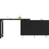 Meuble Bar - Meuble Bar Pivotant avec Étagères Ouvertes et Portes en Rotin - MDF - Noir - 120-187x40x76 cm