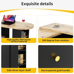 Meuble Bar - Meuble Bar Pivotant avec 2 Tiroirs, Portes Coulissantes et 3 Étagères Ouvertes - MDF - Noir - 105-138x39x102 cm
