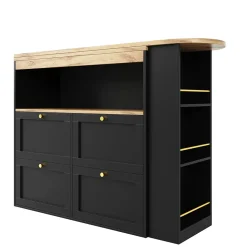 Meuble Bar - Meuble Bar Pivotant avec 4 Tiroirs et Étagères Ouvertes - MDF - Noir - 105-138x39x102 cm