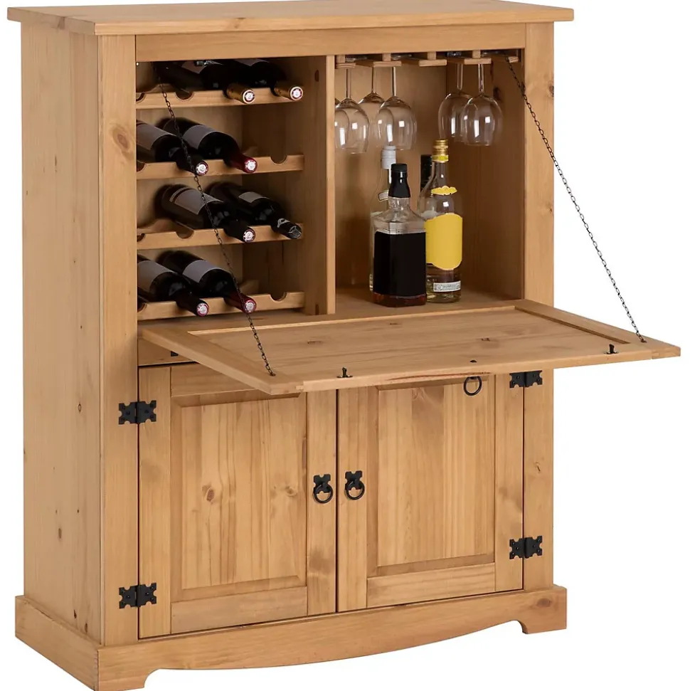 Meuble bar à vin en pin TEQUILA style mexicain, finition teintée/cirée