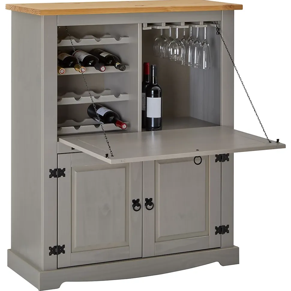 Meuble bar à vin en pin TEQUILA style mexicain, lasuré gris et brun