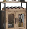 Meuble Bar à Vin,Table Autoportante avec Porte-Verres,Casier à Vin Amovible,Porte en Métal Grillagé,60 x 34 x 79 CM (Gris Bois)