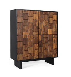 Meuble bar en bois de manguier massif et effet tridimensionnel Sheezam