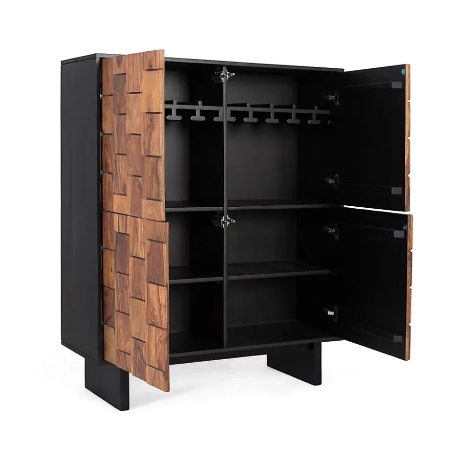 Meuble bar en bois de manguier massif et effet tridimensionnel Sheezam