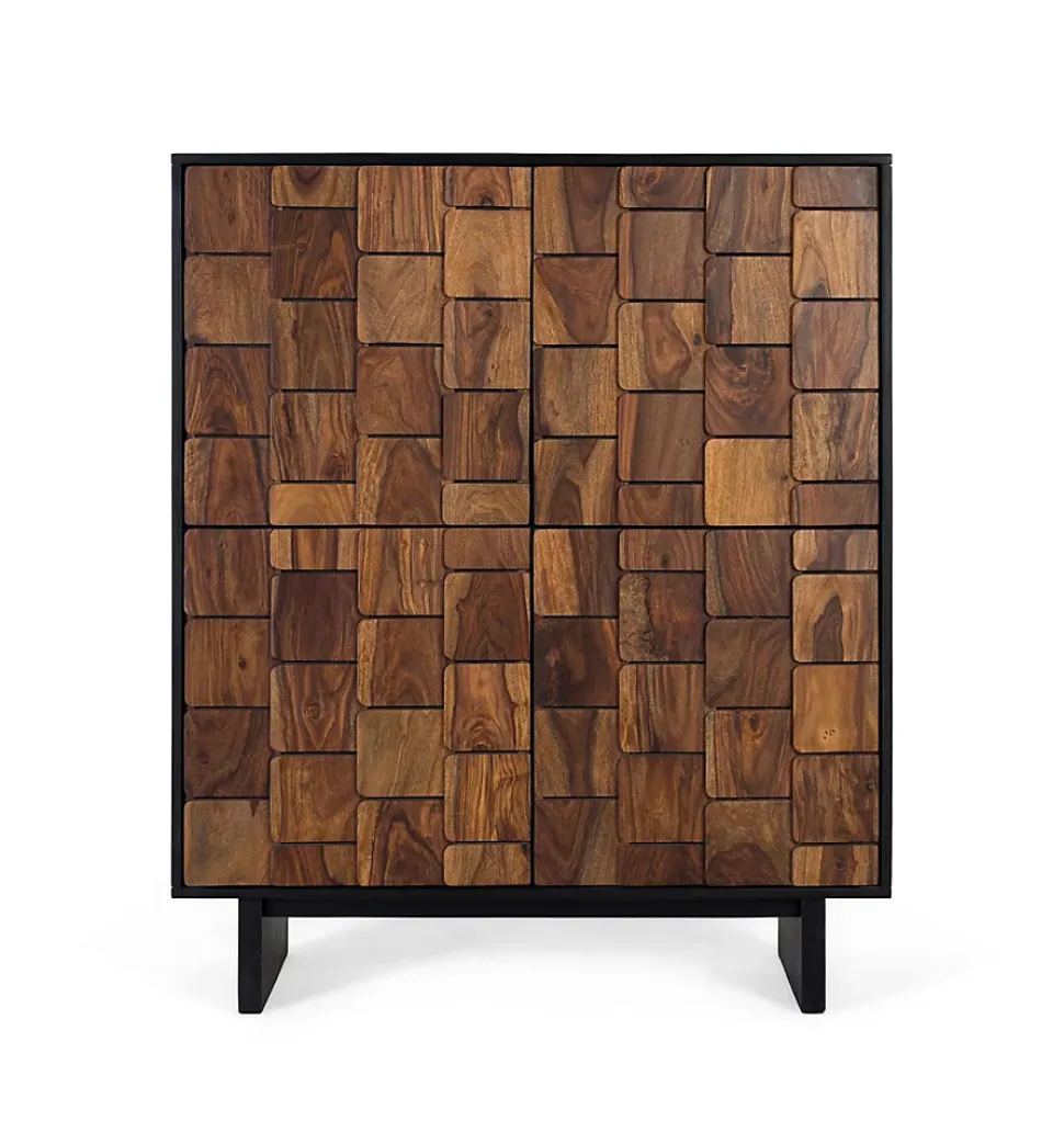 Meuble bar en bois de manguier massif et effet tridimensionnel Sheezam
