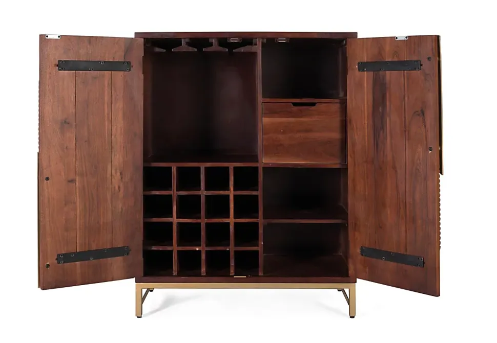 Meuble bar en bois manguier et métal